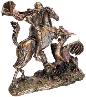 JULEGAVE TIL MAND. Enestoende bronze figur af Saint George og dragen