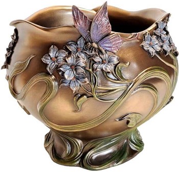 ART NOUVEAU VASE. Unik Veronese vase med blomster og sommerfugl