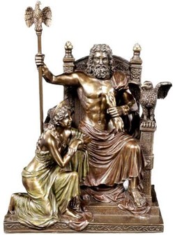 GAVE TIL MÆND. Flot bronzeskulptur af Zeus og Hera på tronen