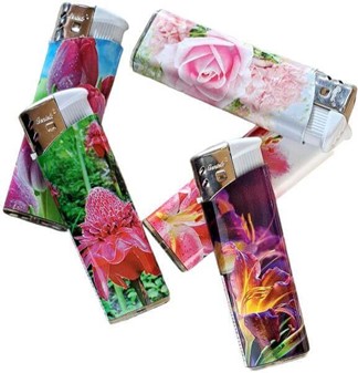 ENGANGSLIGHTER MED BILLEDE. Billige lightere med blomster. 5 stk